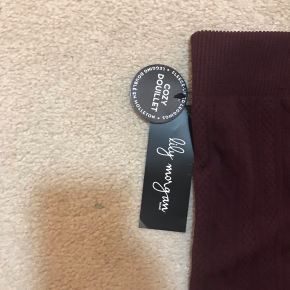 Lily Morgan wine colored Cozy fleece lined leggings with cable knit pattern. - Picture 3 of 4
